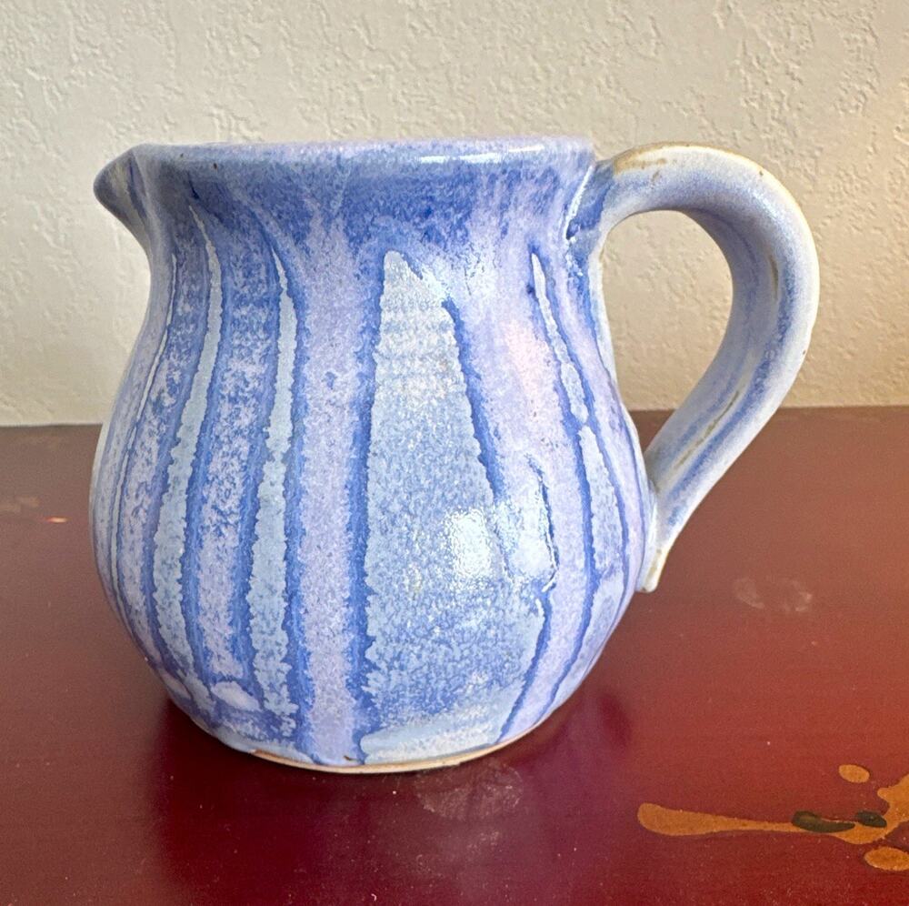 Studio Art Pottery Small Creamer Pitcher Blue Purple Drip Glaze
